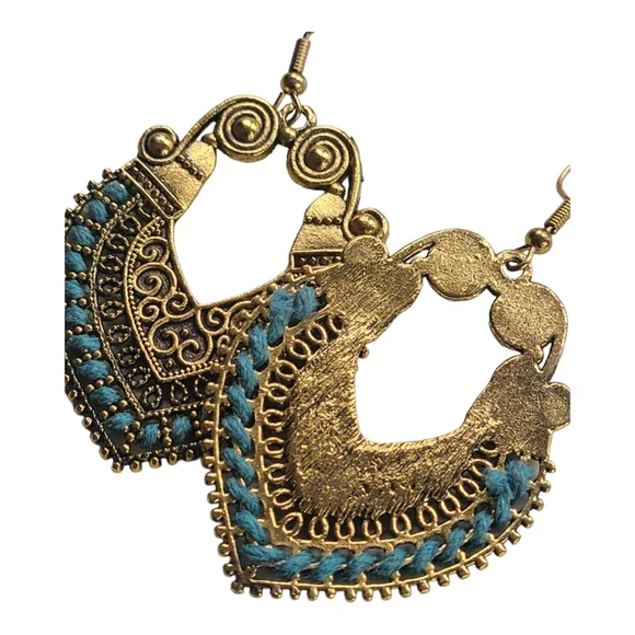 Retro Bohemian Alloy Turquoise Heart Shape Earring - Picture 4 of 6